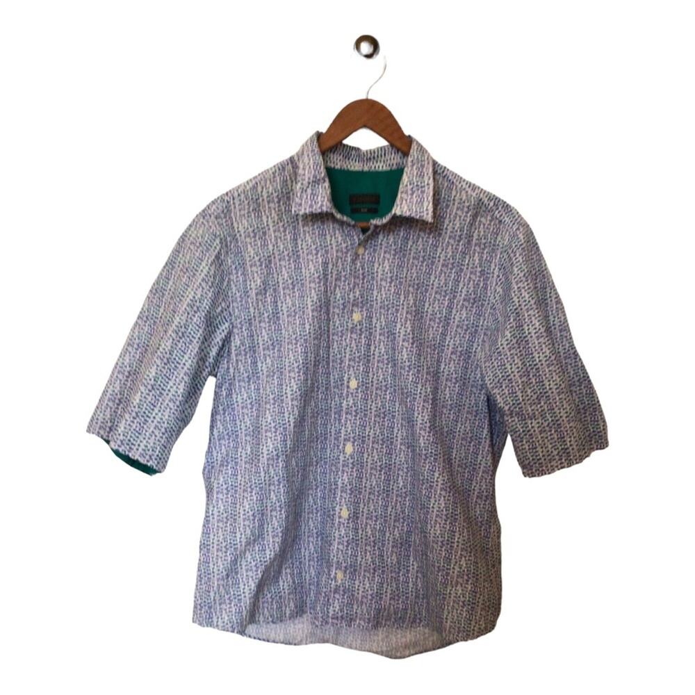 Z Zegna Blue Bold Pattern Short Sleeve Button Down Shirt M